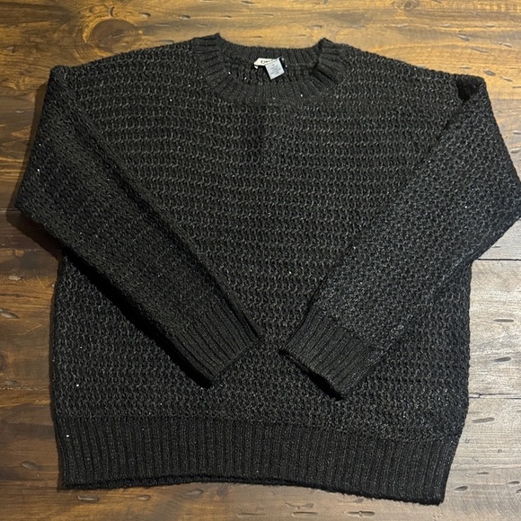 Dkny Sweaters - DKNY Black Textured Knit Sequins Crewneck Sweater